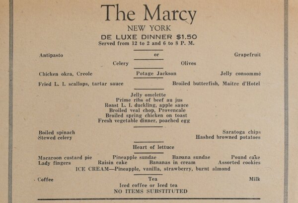 The Marcy New York - Menükarte De Luxe Dinner - Offsetdruck - 4.7.1929