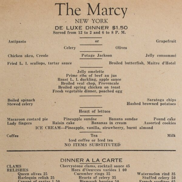 The Marcy New York - Menükarte De Luxe Dinner - Offsetdruck - 4.7.1929