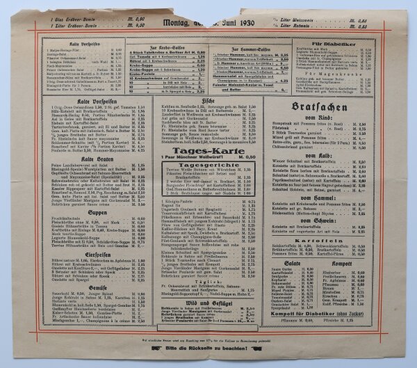 Weinhaus Rheingold Berlin - Menükarte - Offsetdruck - 23.6.1930