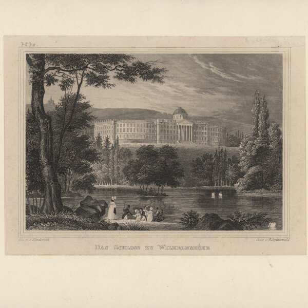 A. Wenderoth - das Schloss zu Wilhelmshöhe - Stahlstich - um 1840