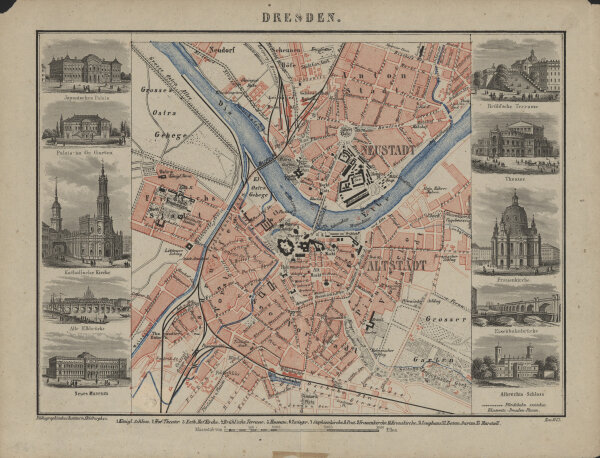 Unbekannt - Stadtplan Dresden - Stahlstich - um 1850