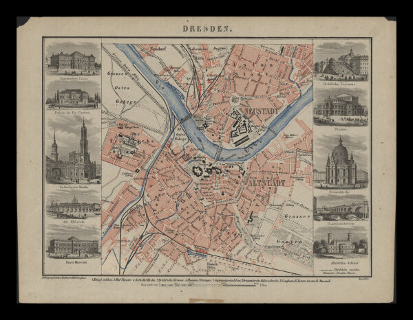 Unbekannt - Stadtplan Dresden - Stahlstich - um 1850