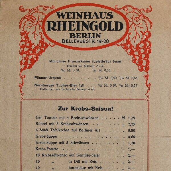 Weinhaus Rheingold Berlin - Menükarte - Offsetdruck - 23.6.1930