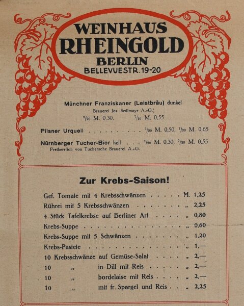 Weinhaus Rheingold Berlin - Menükarte - Offsetdruck - 23.6.1930