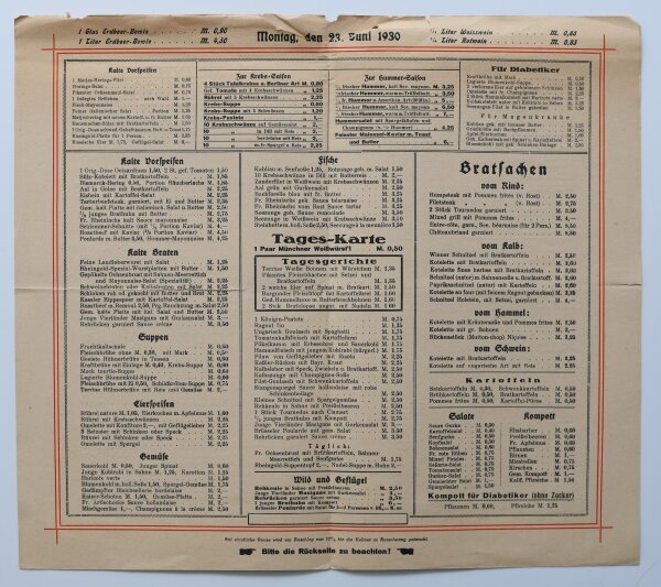 Weinhaus Rheingold Berlin - Menükarte - Offsetdruck - 23.6.1930