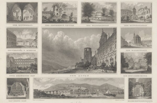 Friedrich Foltz - Heidelberg und seine Umgebung - Stahlstich - 1. Hälfte 19. Jhd.