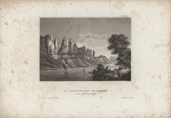 Kunstanstalt des bibliographischen Instituts, Hildburghausen - Die Basteifelsen bey Rathen - Stahlstich - um 1860