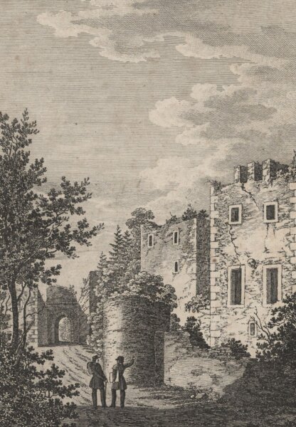 A. Yark - Ruinen des Schlosses Weidelberg - Stahlstich - um 1860