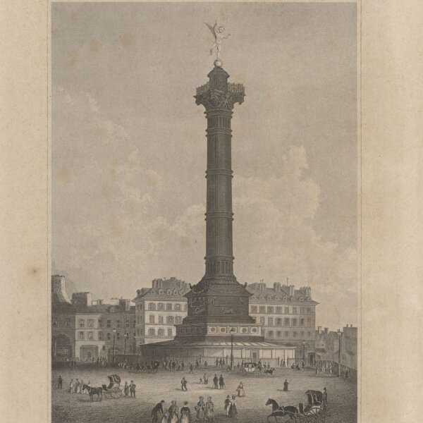 Bibliographisches Institut in Hildburghausen - Juliussäule in Paris - Stahlstich - um 1845