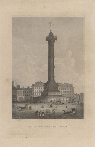 Bibliographisches Institut in Hildburghausen - Juliussäule in Paris - Stahlstich - um 1845