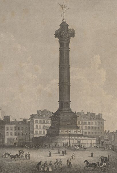 Bibliographisches Institut in Hildburghausen - Juliussäule in Paris - Stahlstich - um 1845