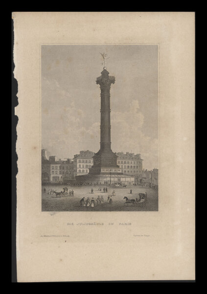 Bibliographisches Institut in Hildburghausen - Juliussäule in Paris - Stahlstich - um 1845