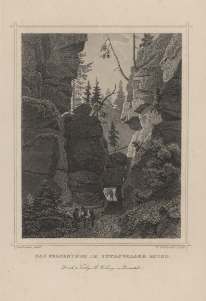 Franz Hablitschek - Felsenthor im Uttewalder Grund - Stahlstich - um 1840