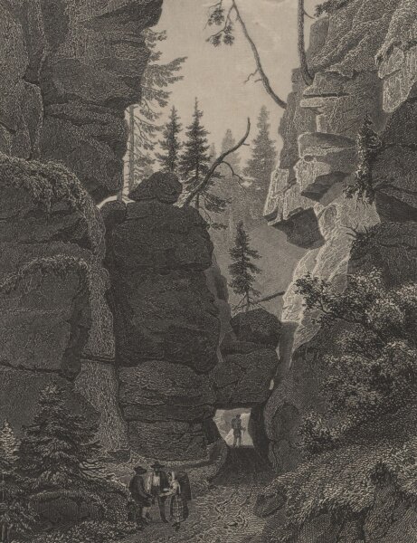 Franz Hablitschek - Felsenthor im Uttewalder Grund - Stahlstich - um 1840