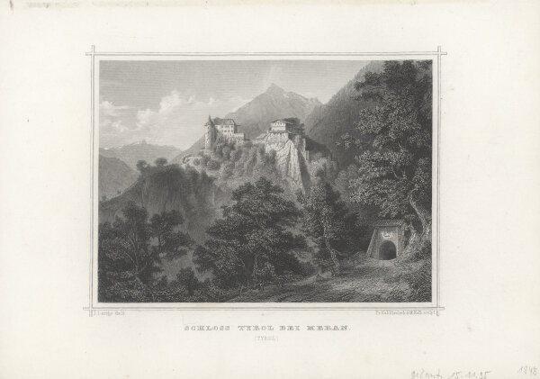 Franz Hablitschek - Schloss Tyrol bei Meran (Tyrol) - Stahlstich - 1. Hälfte 19. Jhd.