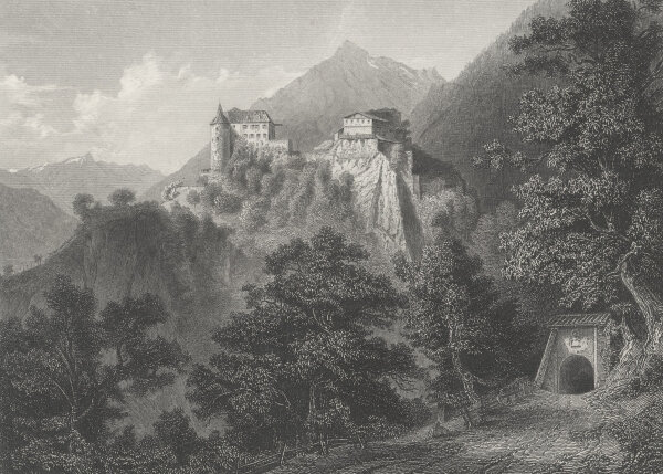 Franz Hablitschek - Schloss Tyrol bei Meran (Tyrol) - Stahlstich - 1. Hälfte 19. Jhd.