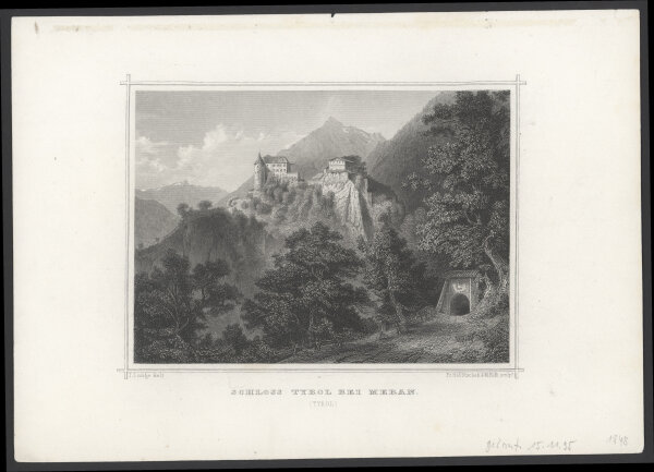 Franz Hablitschek - Schloss Tyrol bei Meran (Tyrol) - Stahlstich - 1. Hälfte 19. Jhd.