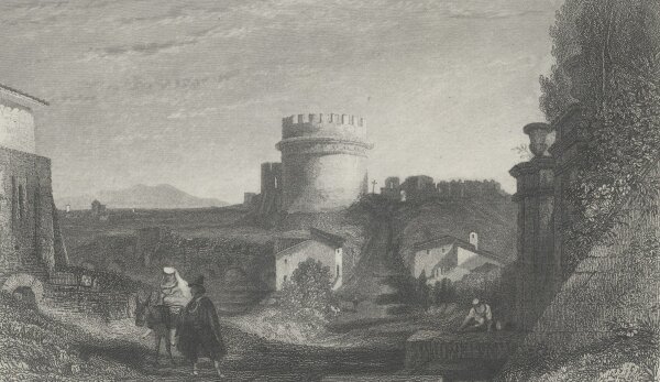 Unbekannt - Grabmal der Caecilia Metella in Rom - Stahlstich - 1. Hälfte 19. Jhd.