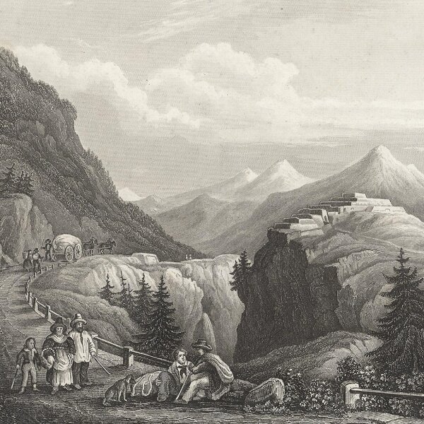 B. Metzeroth - Bergfestung Lesseilon und die Cenis-Strasse in den Savoy´schen Alpen - Stahlstich - Erste Hälfte 19. Jhd.