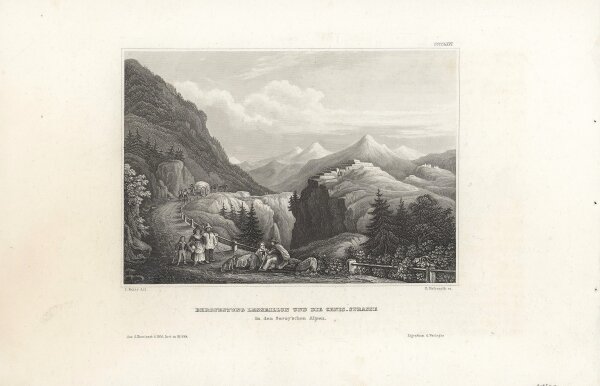 B. Metzeroth - Bergfestung Lesseilon und die Cenis-Strasse in den Savoy´schen Alpen - Stahlstich - Erste Hälfte 19. Jhd.