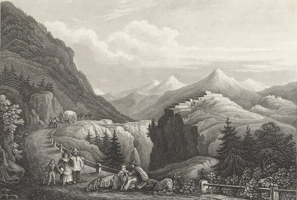 B. Metzeroth - Bergfestung Lesseilon und die Cenis-Strasse in den Savoy´schen Alpen - Stahlstich - Erste Hälfte 19. Jhd.