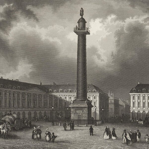 B. Metzeroth - Die Napoleons-Säule auf dem Vendôme-Platz in Paris - Stahlstich - Erste Hälfte 19. Jhd.
