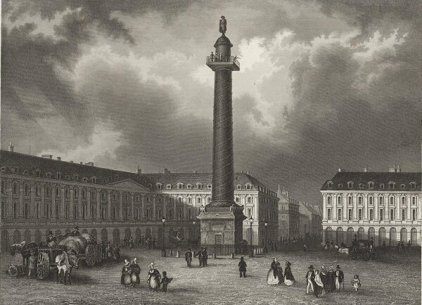B. Metzeroth - Die Napoleons-Säule auf dem Vendôme-Platz in Paris - Stahlstich - Erste Hälfte 19. Jhd.