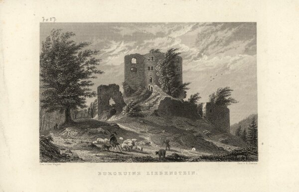 R. Dawson - Burgruine Liebenstein - Stahlstich - um 1850