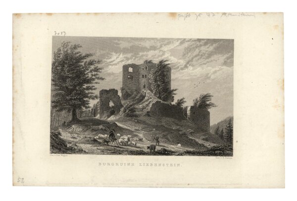 R. Dawson - Burgruine Liebenstein - Stahlstich - um 1850