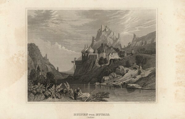 Johann Georg Martini - Ruinen von Attaia - Stahlstich - um 1850