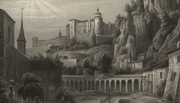 Unbekannt - St. Maximus-Kapelle und St. Peters Kirchhof Salzburg - Stahlstich - um 1850