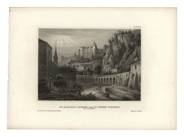 Unbekannt - St. Maximus-Kapelle und St. Peters Kirchhof Salzburg - Stahlstich - um 1850