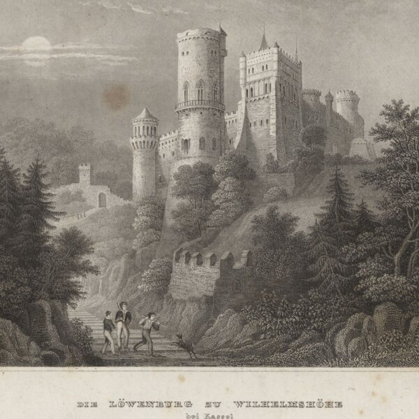 Carl Reiss - Die Löwenburg zu Wilhelmshöhe - Stahlstich - um 1845