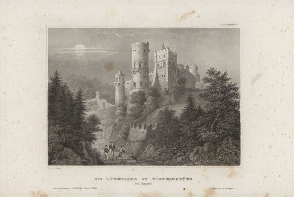 Carl Reiss - Die Löwenburg zu Wilhelmshöhe - Stahlstich - um 1845