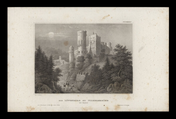 Carl Reiss - Die Löwenburg zu Wilhelmshöhe - Stahlstich - um 1845