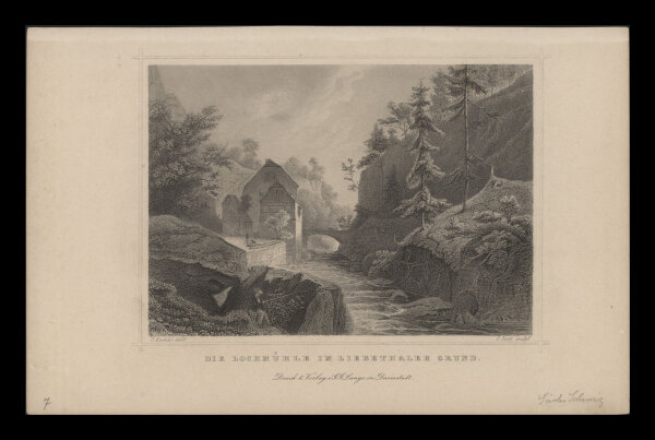 Druck & Verlag v. G.G. Lange in Darmstadt - Lochmühle im Liebenthaler Grund - Stahlstich - um 1840