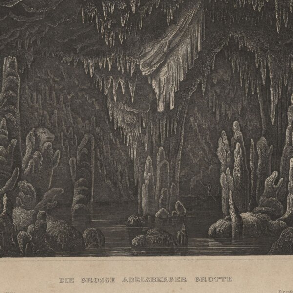 Bibliographisches Institut in Hildburghausen - Große Andelsberger Grotte - Stahlstich - um 1850