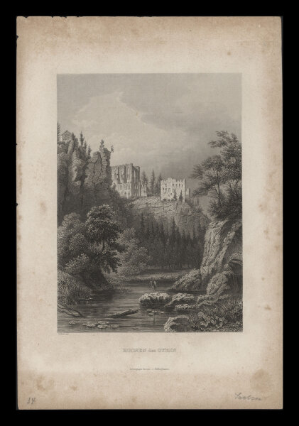Bibliographisches Institut in Hildburghausen - Ruinen des Oybin - Stahlstich - um 1850