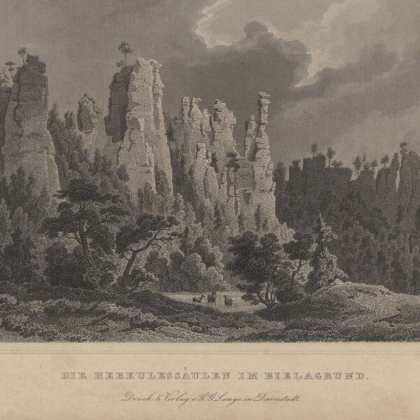 Julius Umbach - Herkulessäulen im Bielagrund - Stahlstich - um 1850