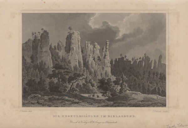 Julius Umbach - Herkulessäulen im Bielagrund - Stahlstich - um 1850
