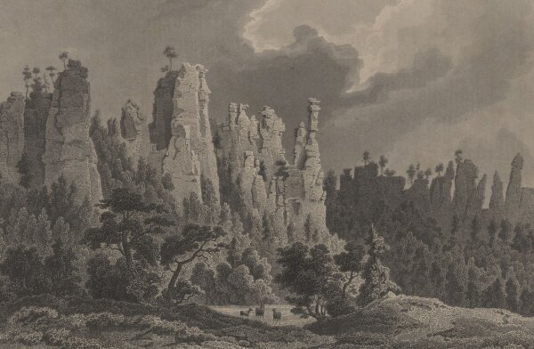 Julius Umbach - Herkulessäulen im Bielagrund - Stahlstich - um 1850