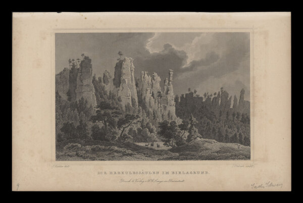 Julius Umbach - Herkulessäulen im Bielagrund - Stahlstich - um 1850