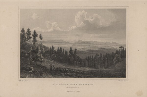 Druck & Verlag v. G.G. Lange in Darmstadt - Die Sächsische Schweiz - Stahlstich - um 1850