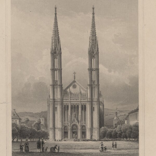 Ludwig Rohbock - Die Neue Katholische Kirche in Wiesbaden - Stahlstich - um 1850