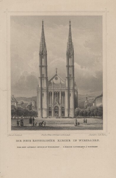 Ludwig Rohbock - Die Neue Katholische Kirche in Wiesbaden - Stahlstich - um 1850