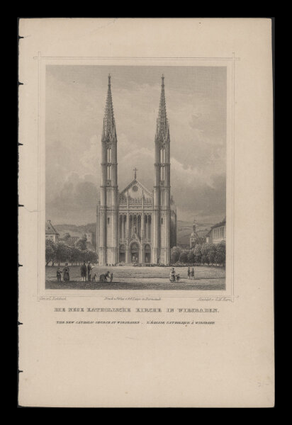 Ludwig Rohbock - Die Neue Katholische Kirche in Wiesbaden - Stahlstich - um 1850