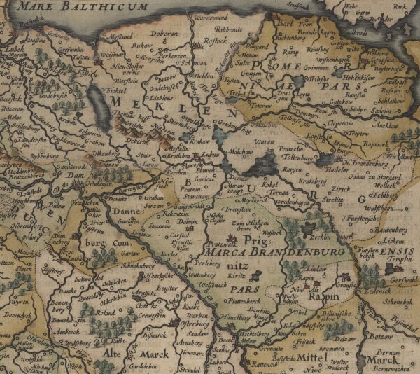HONDIUS, Jodocus & JANSSON, Jan. - SAXONIA Inferior et Meklenborg - altkolorierter Kupferstich - 1628
