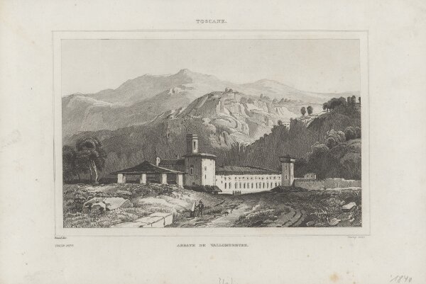 Napoléon Sauvage - Abbaye de Vallombreuse - Stahlstich - 1. Hälfte 19. Jhd.