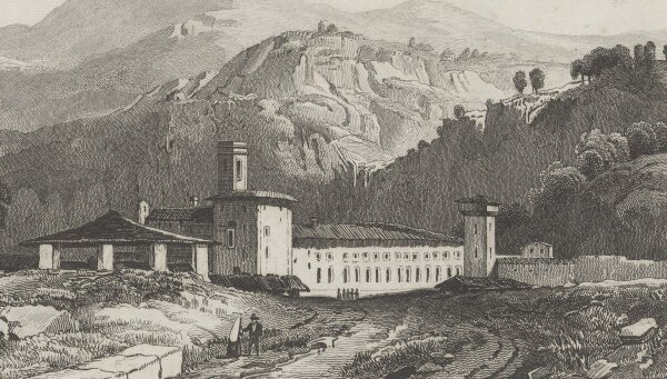 Napoléon Sauvage - Abbaye de Vallombreuse - Stahlstich - 1. Hälfte 19. Jhd.