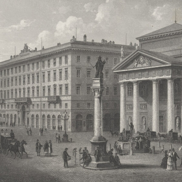 Rorich nach Ludwig Rohbock - Der Börsenplatz in Triest - Stahlstich - 1. Hälfte 19. Jhd.